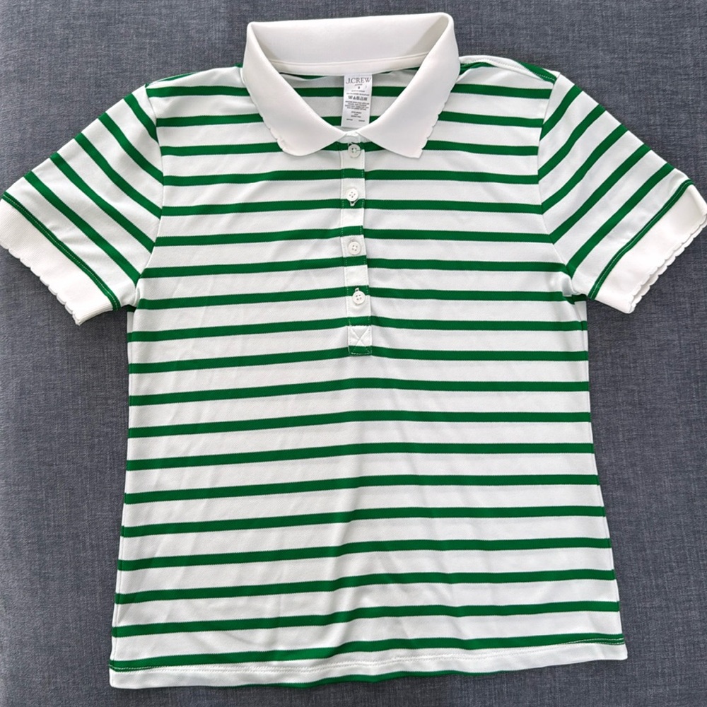J.Crew Women’s Active Polo Shirt in green stripe (size small)
